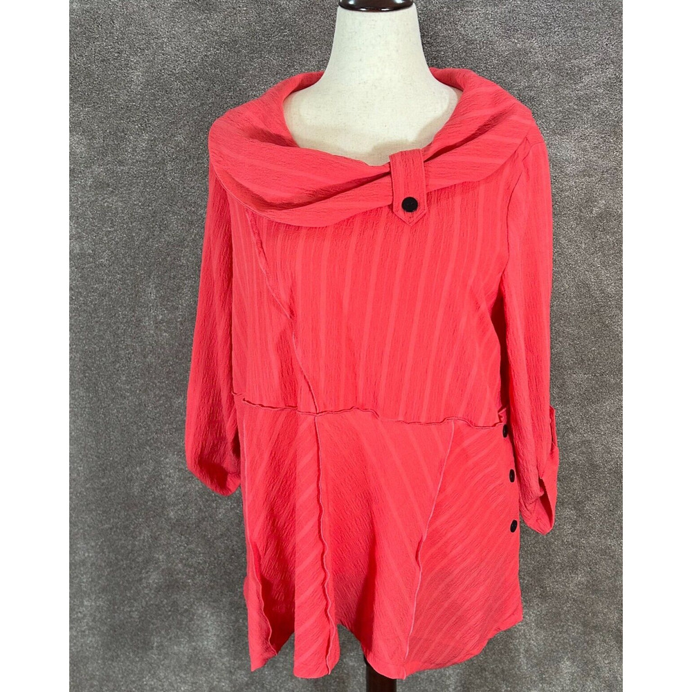 Ali Miles Top Womens XL Pink Tunic Striped Cowl Neck Roll‎ Tab Sleeves
